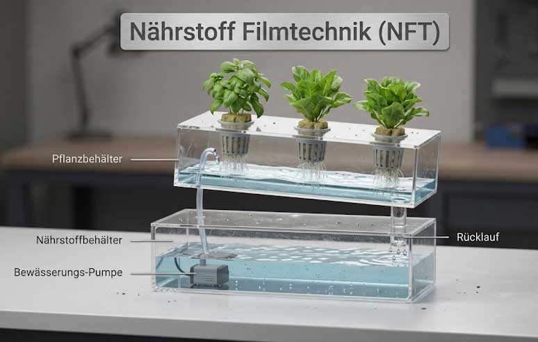 HydroPonik Nährstoff Filmtechnik (NFT)